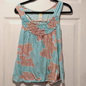 Turquoise Blue and Red tank top, Anthropologie, L